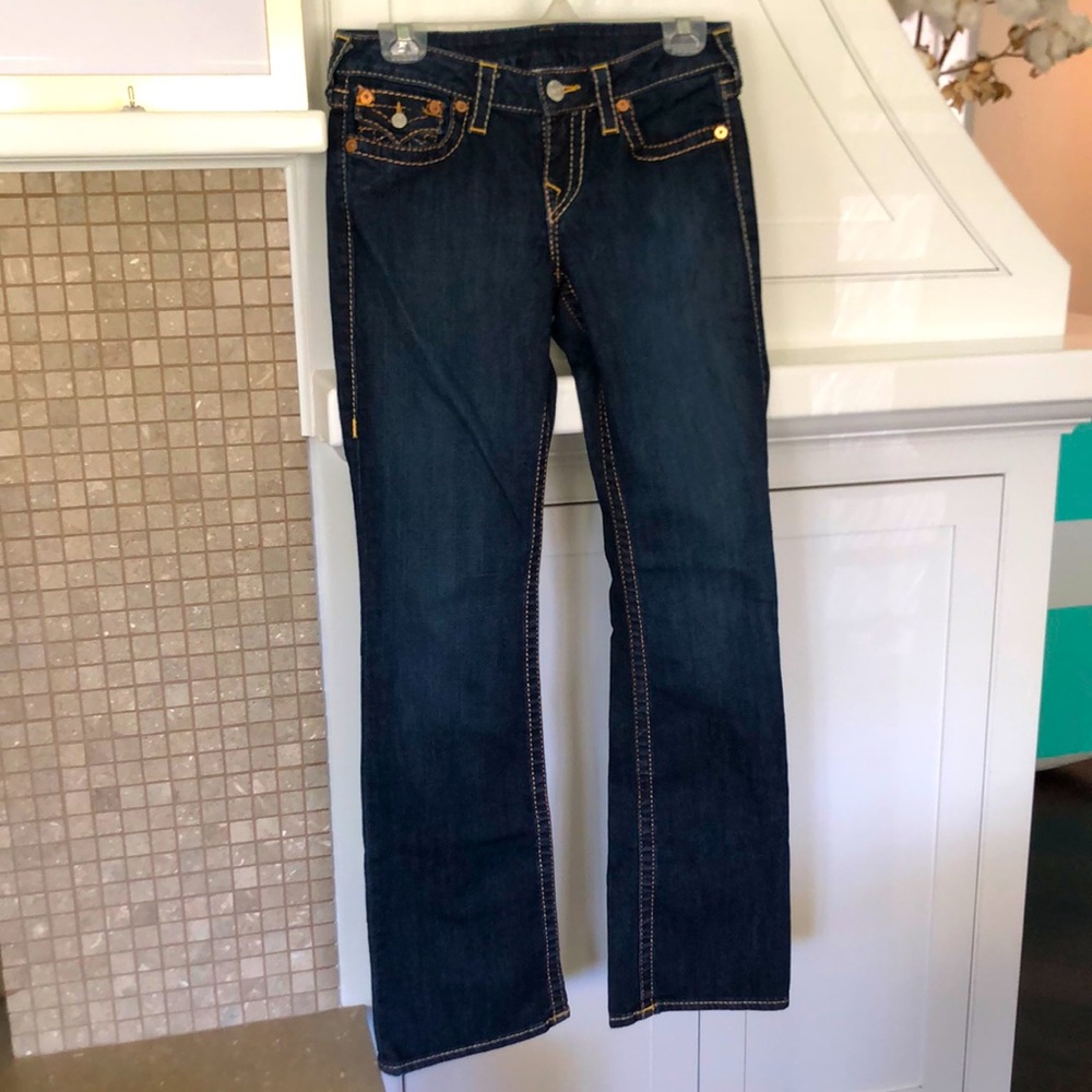 True religion, boot cut, dark denim jeans size 28
